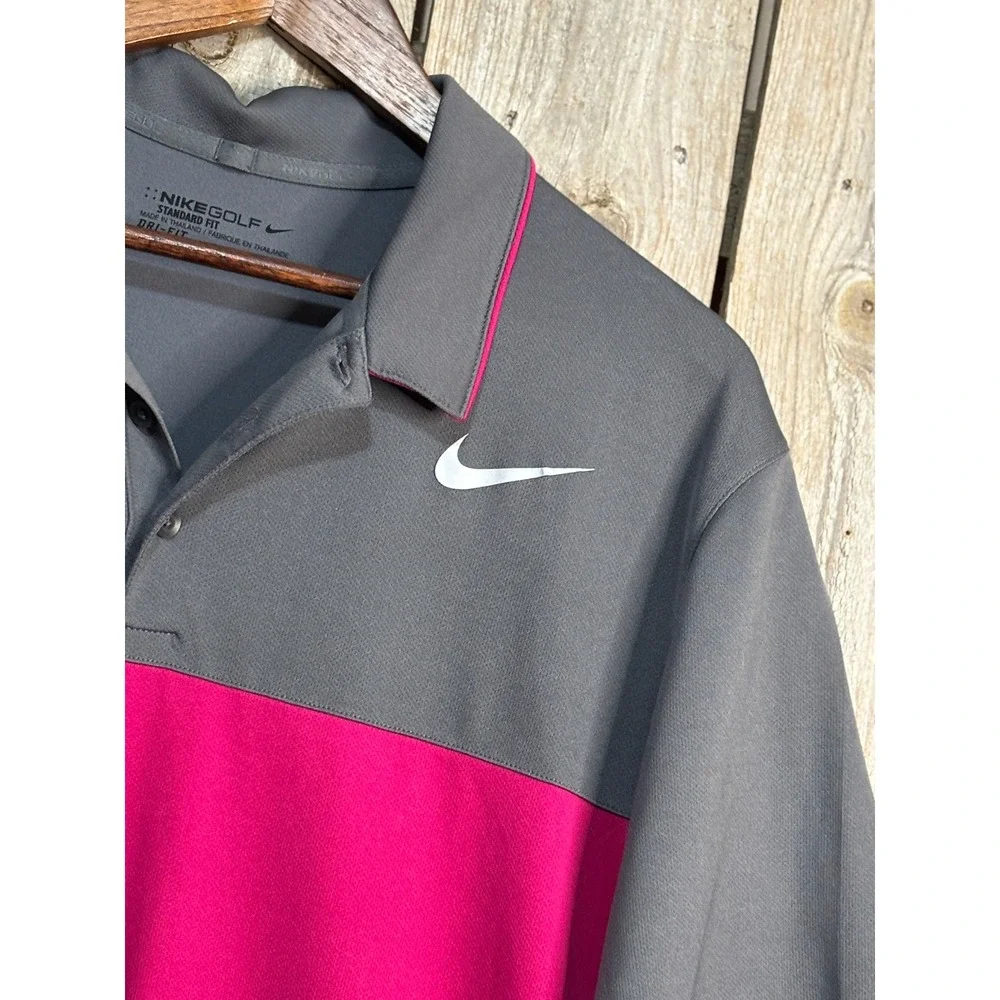 Nike Golf Dri-FIT Polo Shirt Mens‎ XL Grey Pink Color Standard Fit